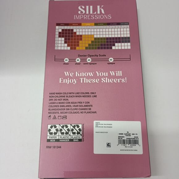 Silk Impressions Pantyhose 2 Pack XL Cocoa 20 Denier Light Support Sheer - Picture 3 of 4